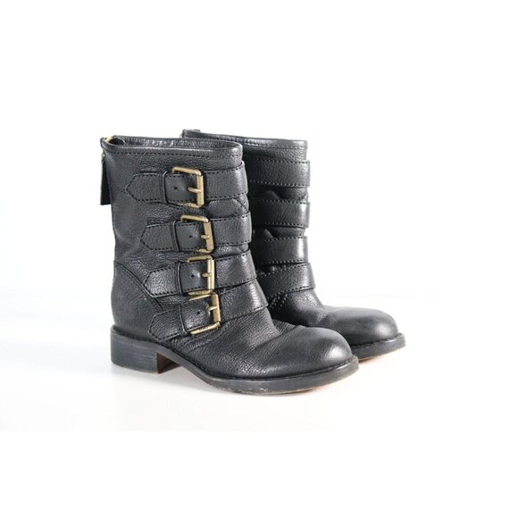 Marc By Marc Jacobs Women's Size 35 Black Mid-Calf Biker Boot Multi-Buckle Zip - Picture 9 of 10